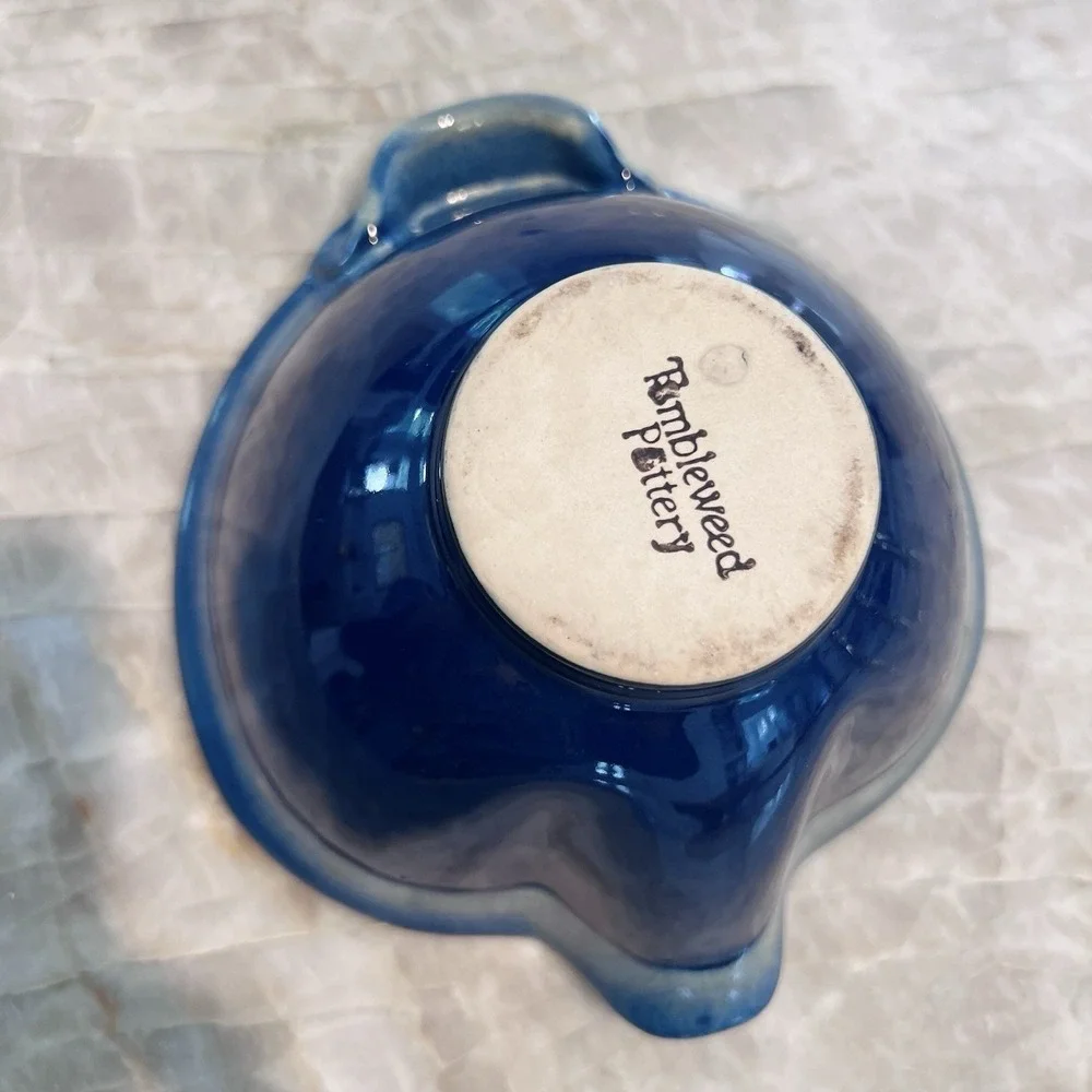 Vintage Tumbleweed Pottery Blue Art Pottery Serving Bowl Ceramic Scalloped Rim